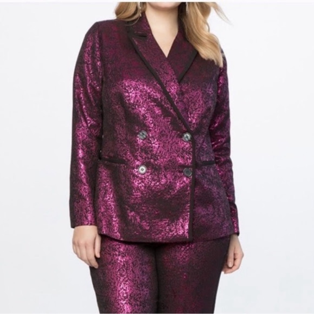 Eloquii magenta black brocade pants suit size 28